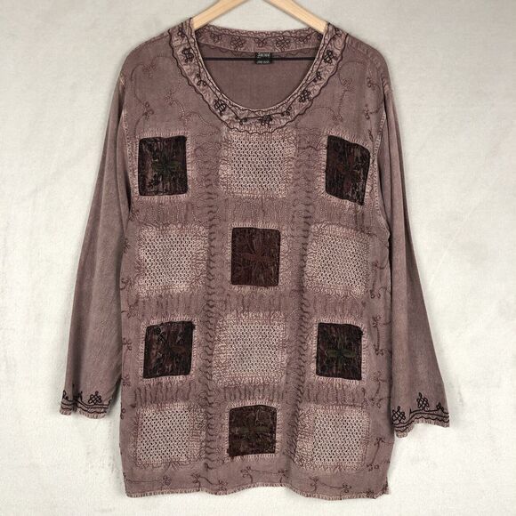 SACRED‎ THREADS Embroidered Tunic One Size OS Printed Rayon Top Flowy Boho VTG - Picture 1 of 13